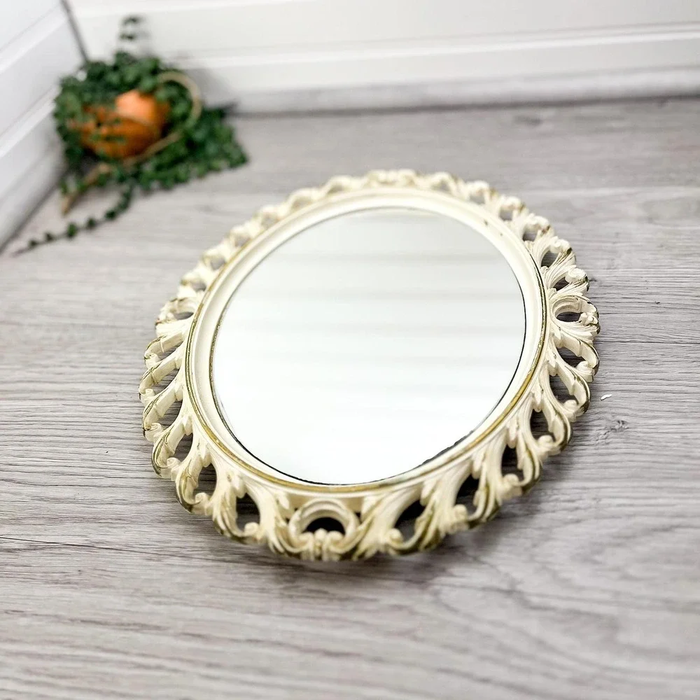 Ornate Gold & White Mirror: Vintage Easel Tabletop Display